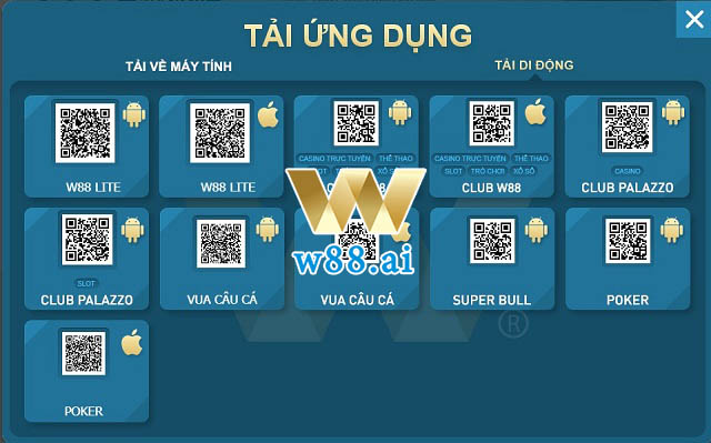 Danh sách các ứng dụng W88 Mobile mà nhà cái cung cấp