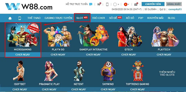 Kích vào Slot trên giao diện website nhà cái