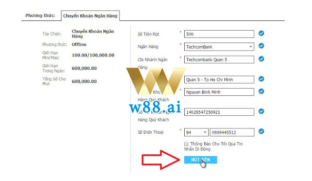 Thông tin rút tiền cần điền chính xác