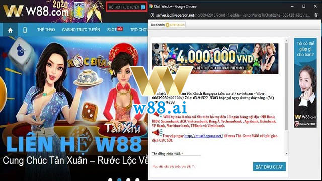 Chatbox tại website của W88