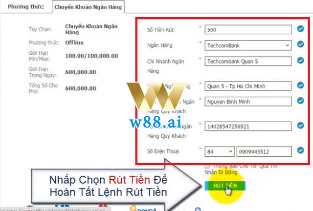 Biểu mẫu rút tiền nhanh chóng