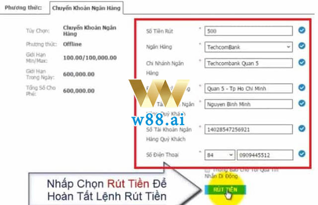 Khách hàng cần update thông tin ngân hàng để rút tiền