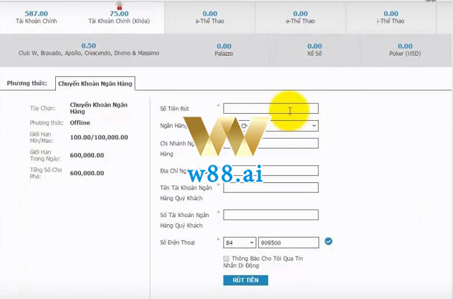 Biểu mẫu rút tiền WW88